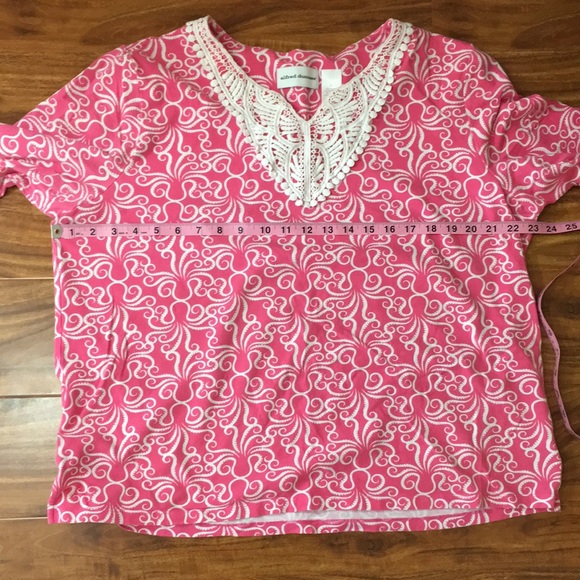 3/$35 Alfred Dunner Pink Swirl Crochet 3/4 Sleeve Top XL - Picture 7 of 11